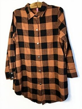 Classic Buffalo Plaid Button-Down Shirt - Black & Rust Streetwear‎ Boho